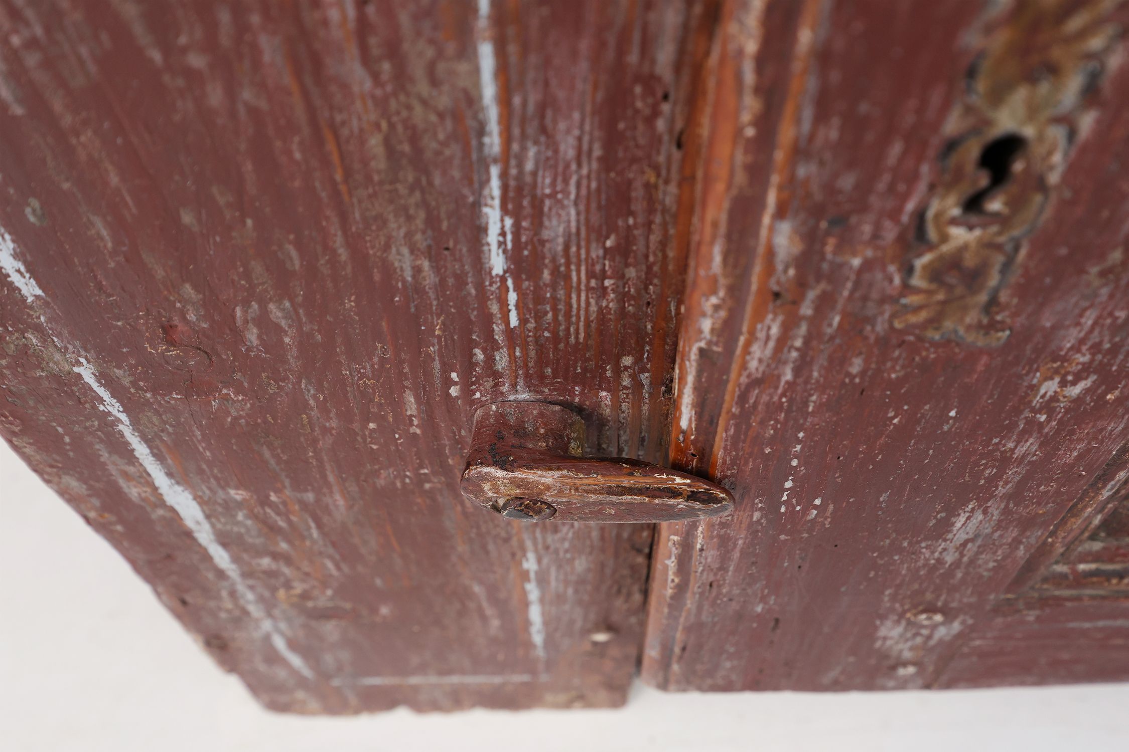 Rustic Parisian cabinet in pine wood with old burgundy paint layers, ca. 1820thumbnail